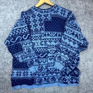 Vintage Stefano International Sweater One Size Blue Patchwork Nordic Artsy‎ Boho